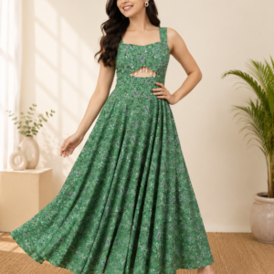Women’s Green Sleeveless Fit & Flare Maxi Dress