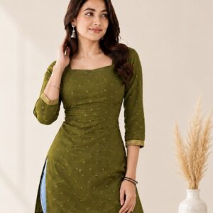 Women Olive Green Stylish Kurti with Back Lace-Up Design | Casual & Festive Wear