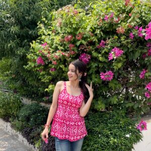 Vayra Women’s Pink Printed Sleeveless Peplum Top | Stylish Flared Casual