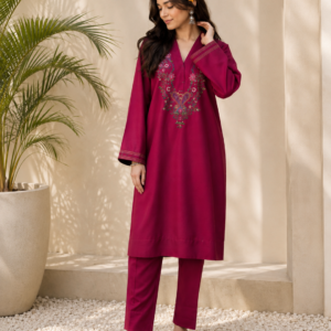 Women’s Floral Embroidered Straight Kurta Pant Set | Maroon Traditional Outfit